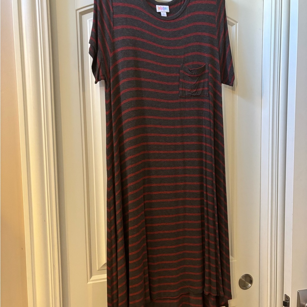 LuLaRoe Red and Brown Striped Midi Dress Carly style